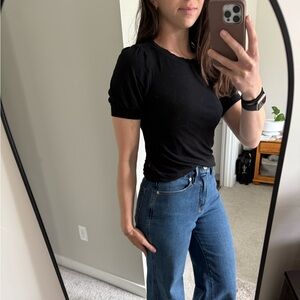 Smocked Cuff Black Tee